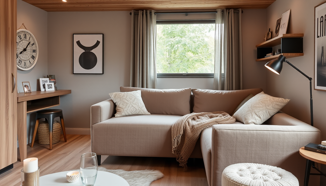 Intérieur éco-chic et multifonctionnel : literie coffre avec rangements et canapés convertibles en velours côtelé et tissu boucle velours