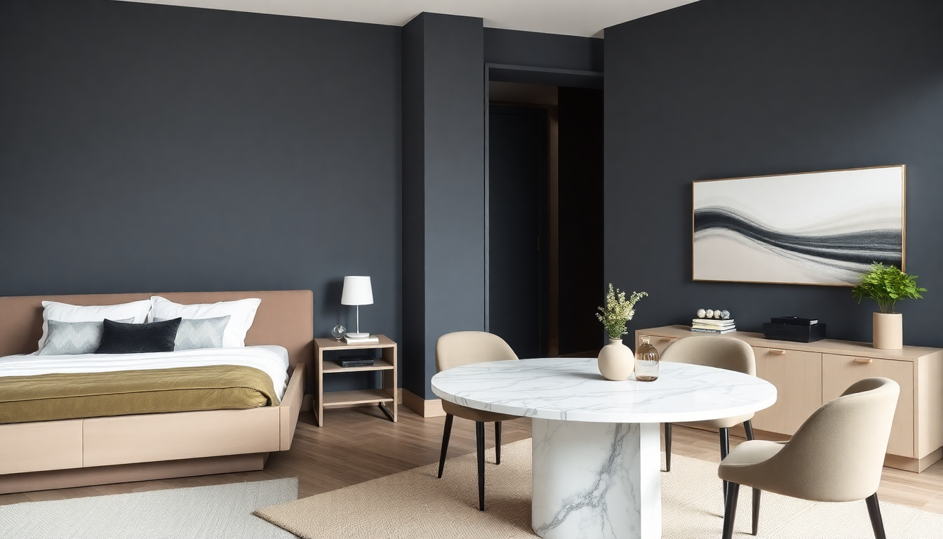 Transformez Votre Chambre avec un Lit Coffre Tissu et une Table à Manger Ronde en Marbre : Idées Décoratives pour 2025