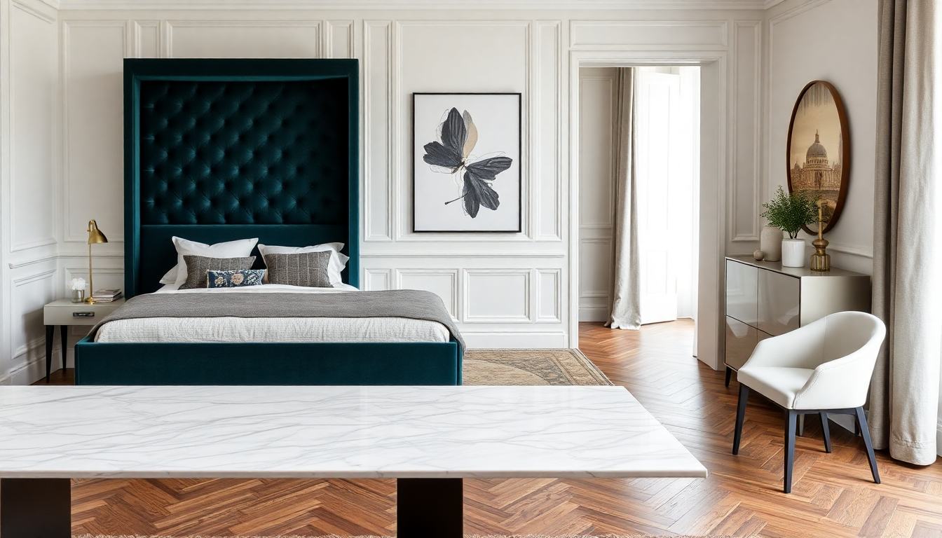 Aménagement Intérieur 2025 : L'art de Combiner Lits Coffres en Velours et Tables à Manger en Marbre pour un Espace Chic et Pratique