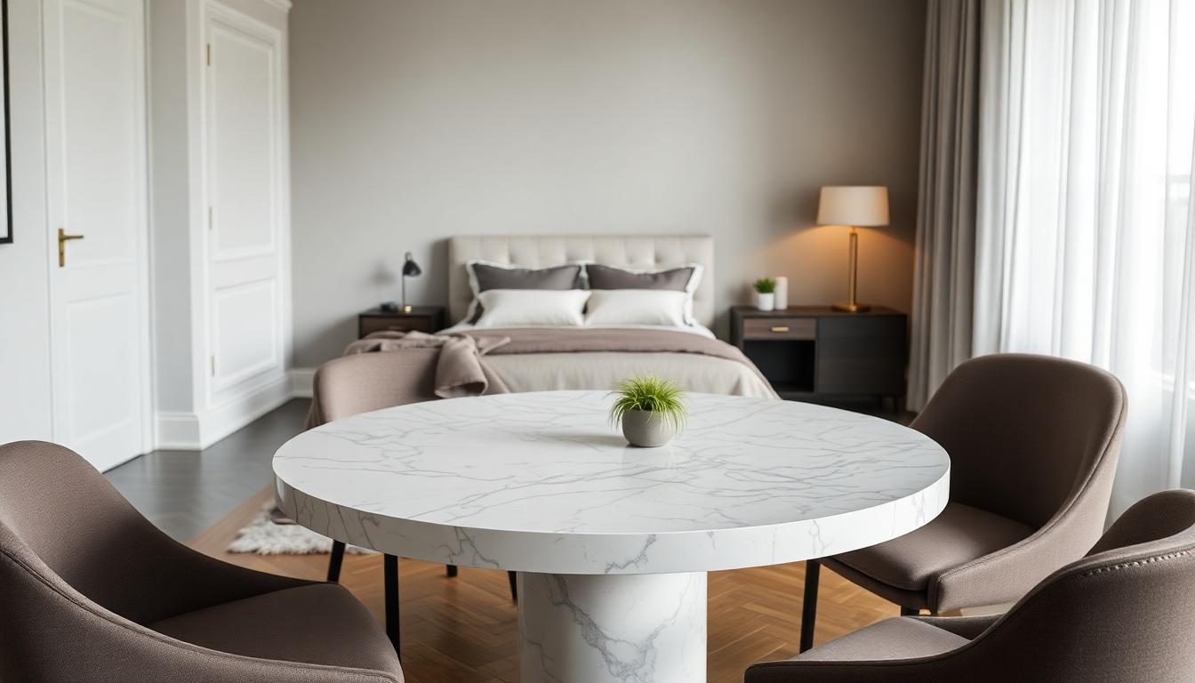 Aménagement Chic 2025 : Les Lits Coffres et Tables à Manger Ronde en Marbre pour un Intérieur Équilibré et Tendance
