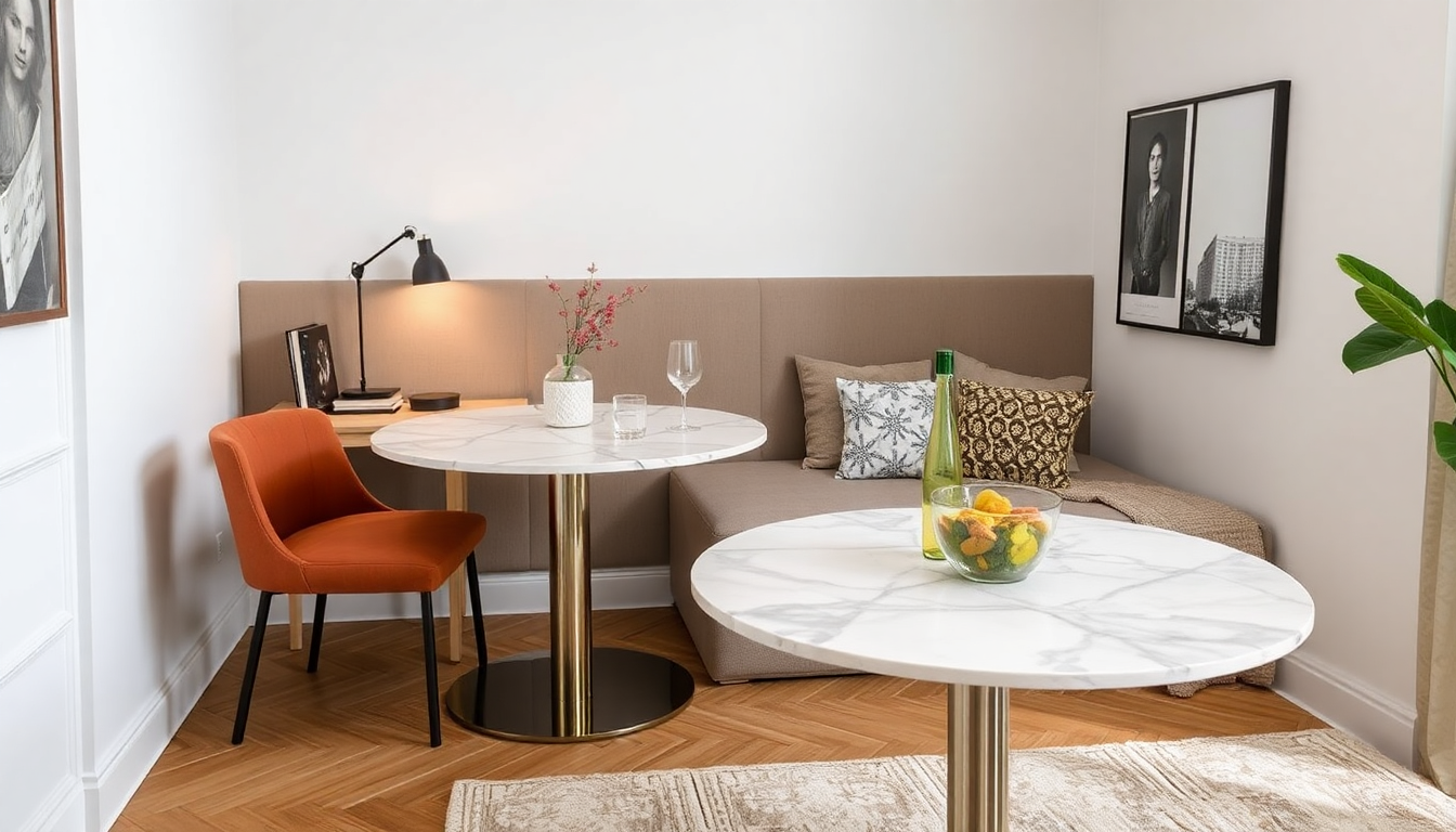 Crear un interior práctico y elegante en 2025: camas arcón y mesas de comedor redondas de mármol para una distribución óptima