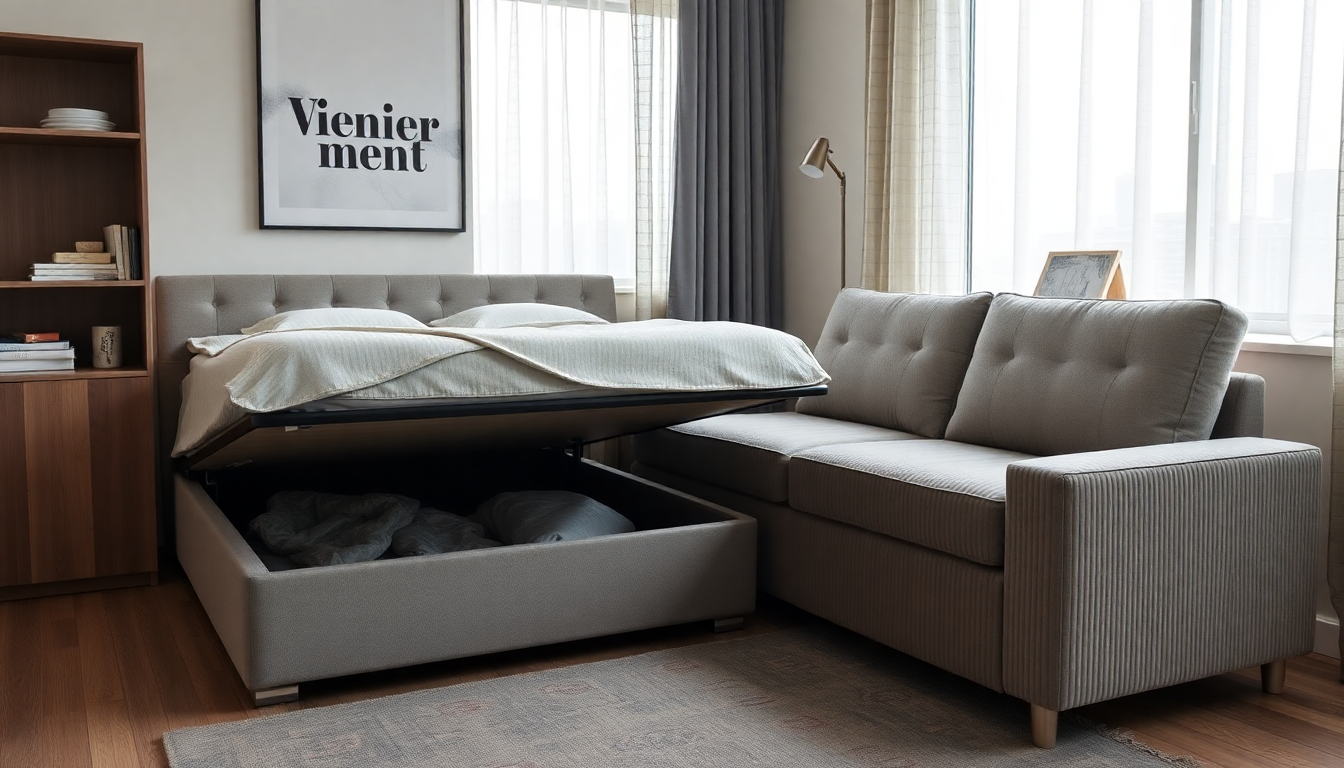 Les tendances 2026 pour un intérieur moderne : allier literie avec coffre et canapés convertibles en velours côtelé et tissu boucle