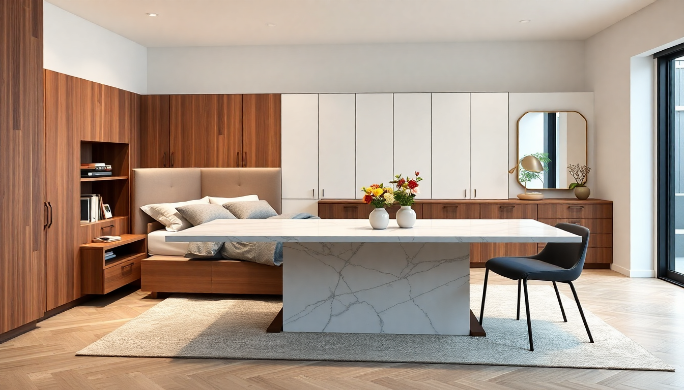 2025: Cree un espacio modular con camas arcón de 180x200 y mesas de comedor extensibles de mármol blanco