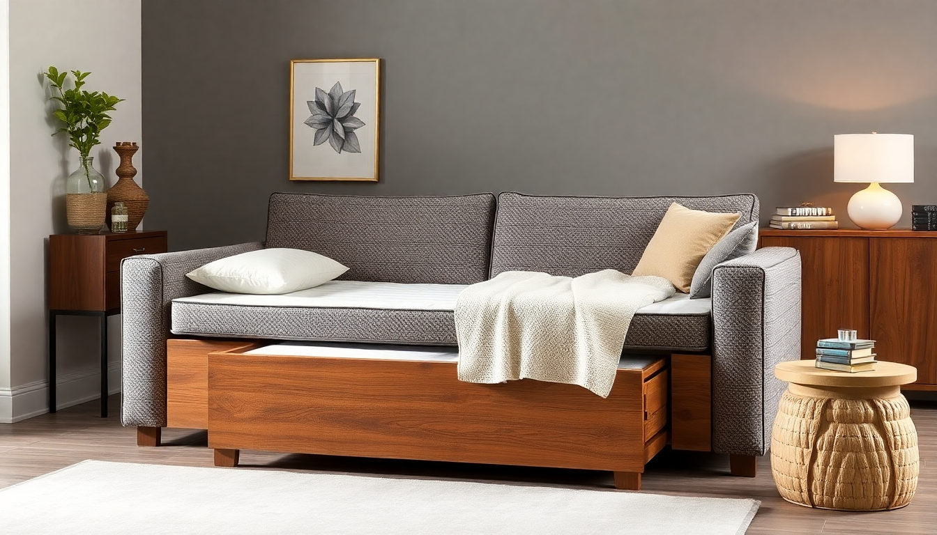 Zéro encombrement : intégrer un sommier avec coffre et un canapé convertible en velours côtelé ou tissu boucle velours sans surcharger votre salon