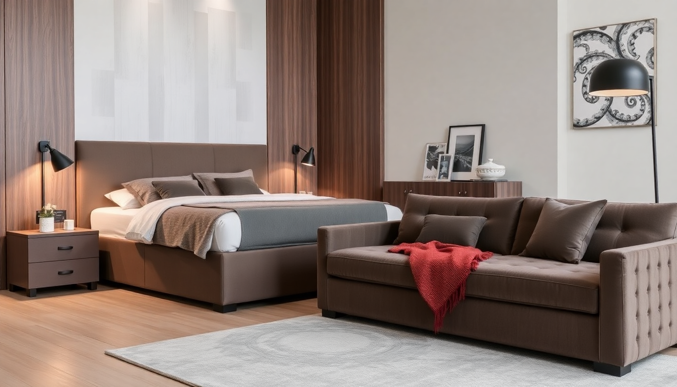 Aménagement moderne : Harmoniser literie avec coffre et canapés tendance en velours côtelé et tissu boucle pour optimiser votre espace en 2026