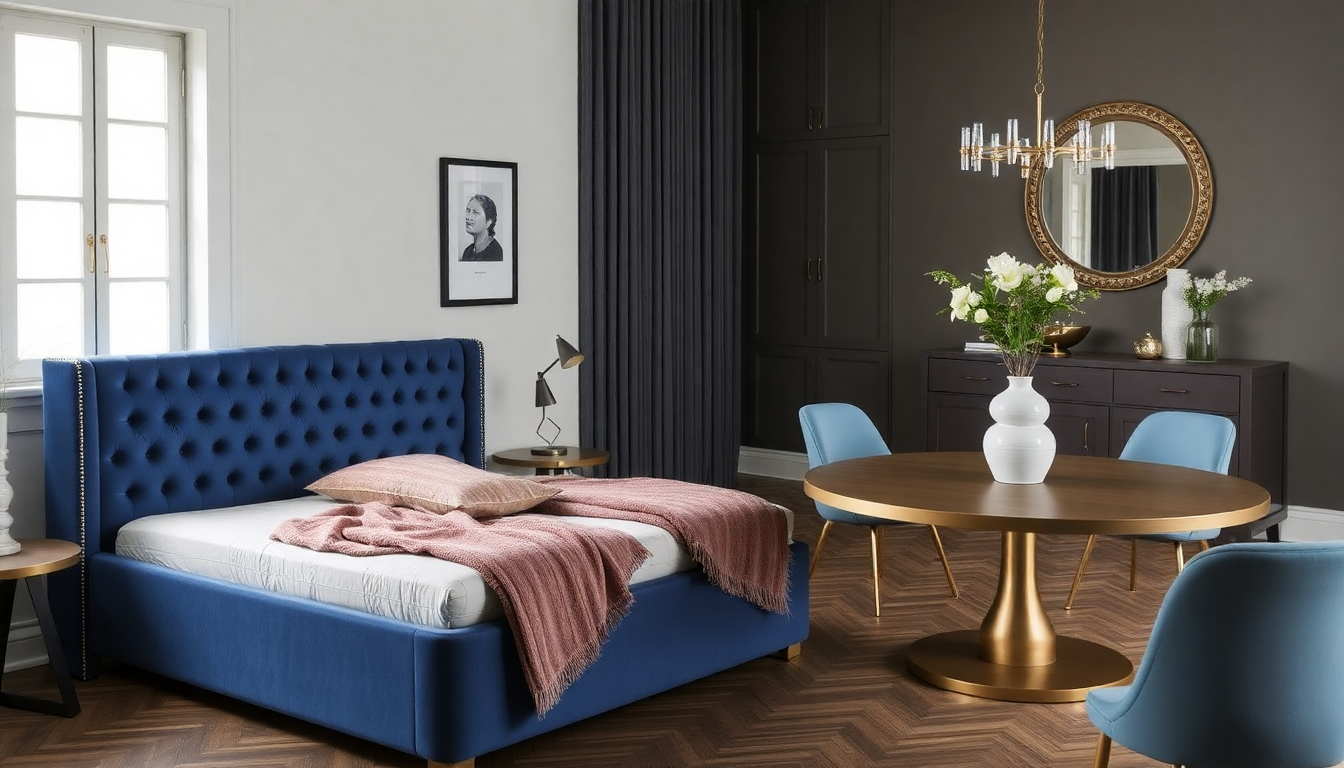 Aménagement Intérieur 2025 : Allier Lits Coffres en Velours et Tables à Manger Ronde pour un Style Élégant et Pratique