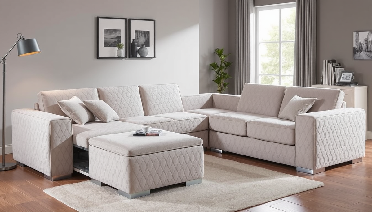 Casafab: Literie coffre et canapés convertibles en velours côtelé et tissu boucle pour un intérieur modulable, durable et chic.