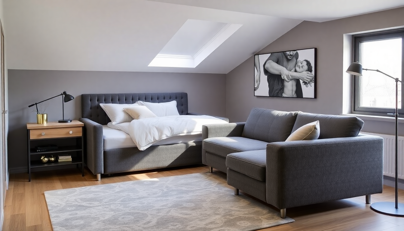 Coin nuit modulable sous mezzanine : choisir literie avec coffre, sommiers avec rangement et canapé convertible en velours côtelé ou tissu boucle velours