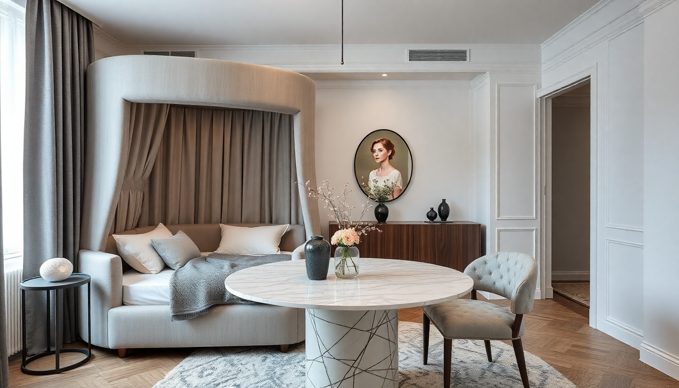 Interiorismo 2025: Consejos para elegir una cama arcón de tela y una mesa de comedor redonda de mármol para un estilo elegante y práctico