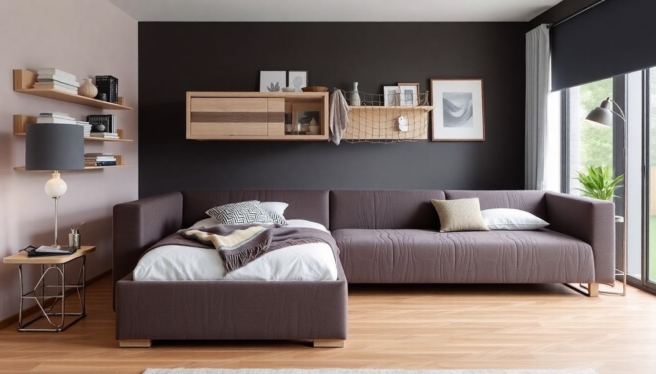 Studio étudiant : optimiser espace et confort avec une literie avec coffre et un canapé convertible en velours côtelé ou tissu boucle velours