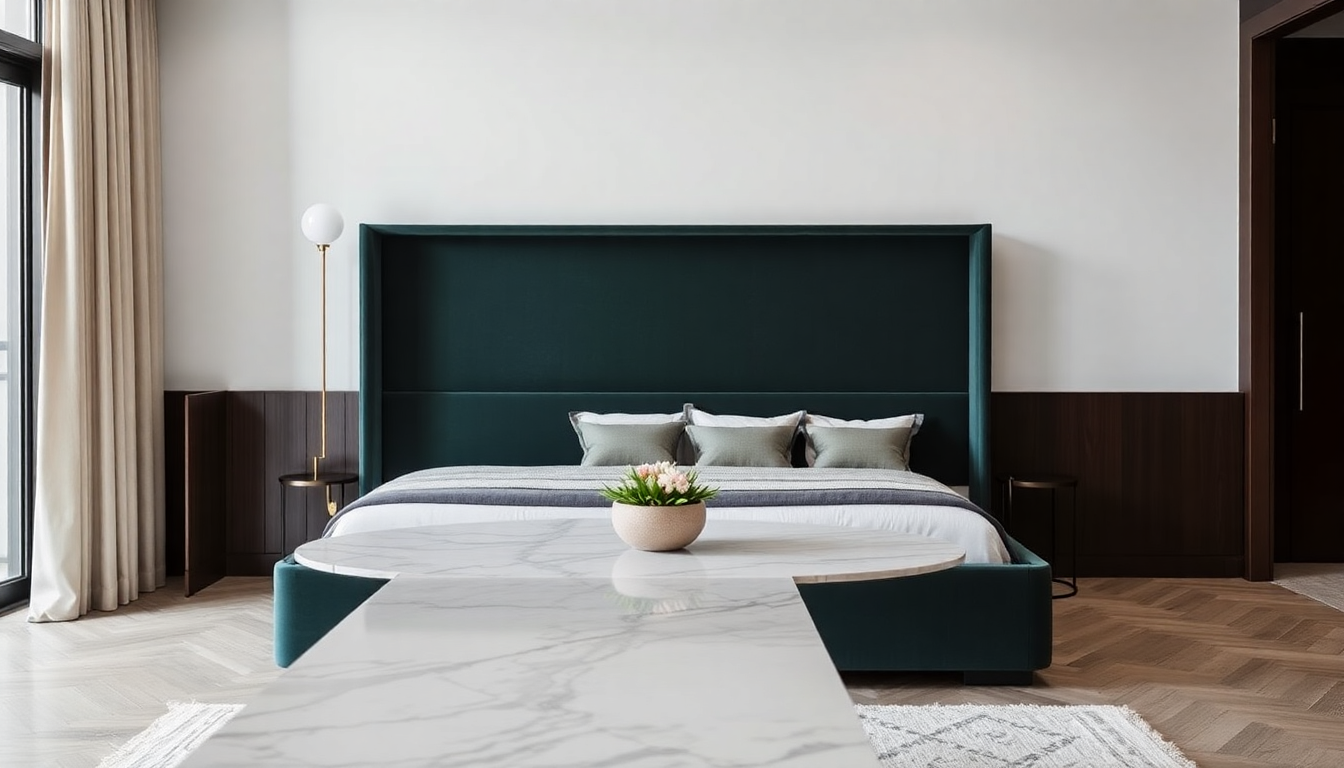 Mobiliario elegante en 2025: incorporación de camas arcón de terciopelo y mesas de comedor de mármol para un estilo contemporáneo y práctico