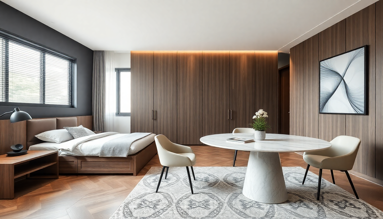 Aménagement Moderne : Allier Confort et Style avec un Lit Coffre et une Table à Manger Ronde en Marbre en 2025