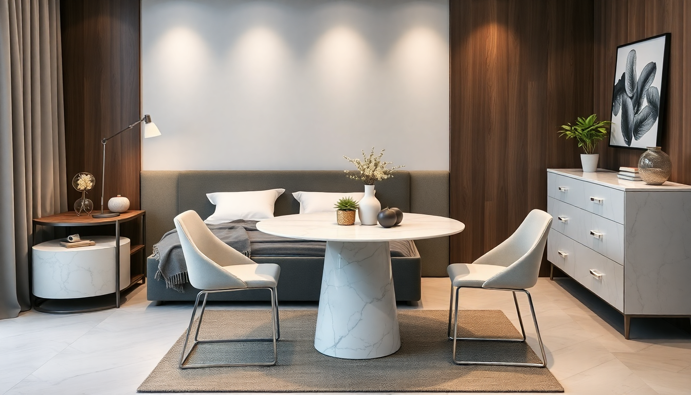 2025 : Découvrez comment un Lit Coffre 180x200 et une Table à Manger Ronde en Marbre Blanc Transforment Votre Intérieur en un Espace Chic et Fonctionnel