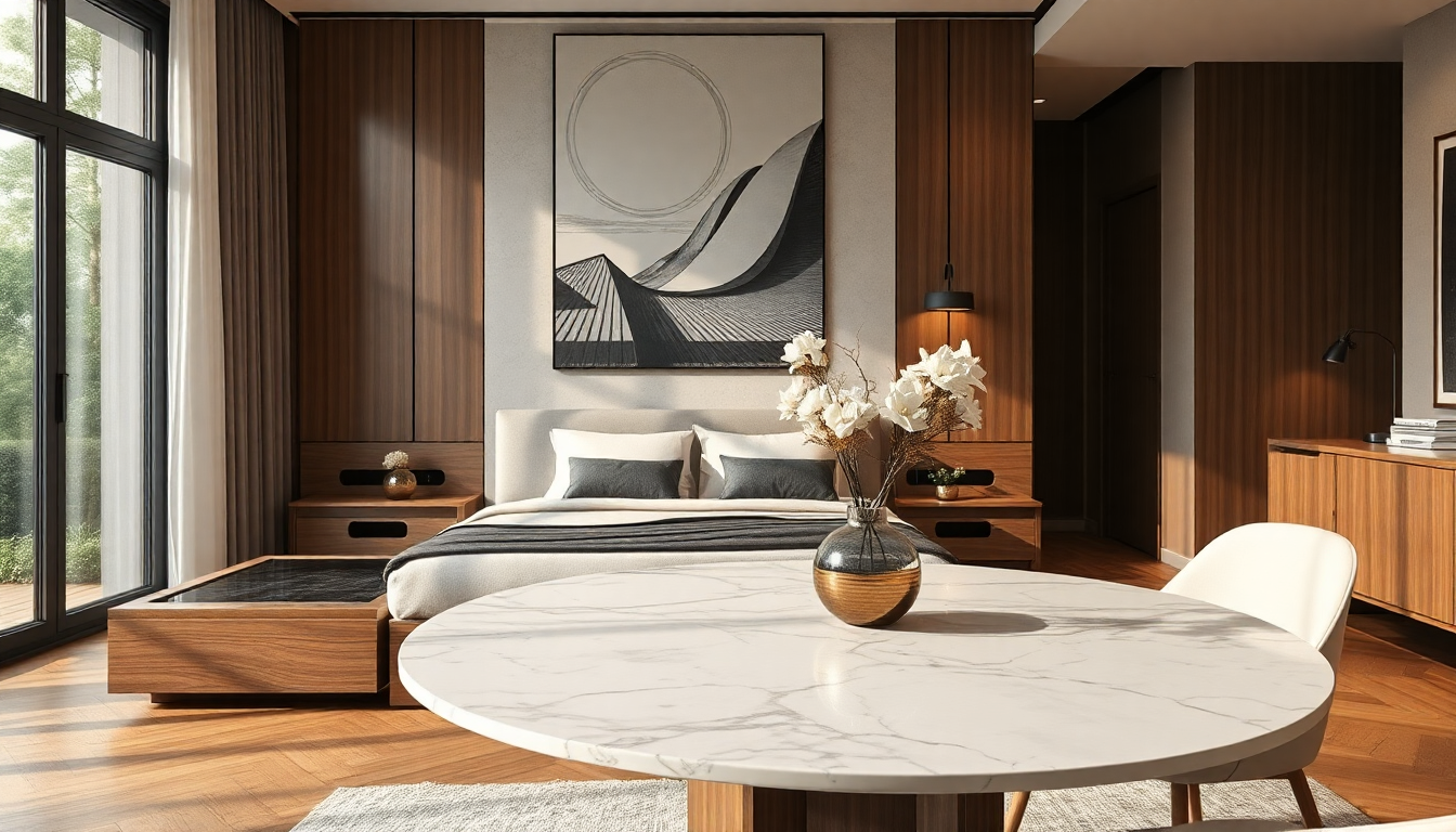 Comment Créer un Intérieur Chic avec des Lits Coffres Tissus et des Tables à Manger Ronde en Marbre en 2025