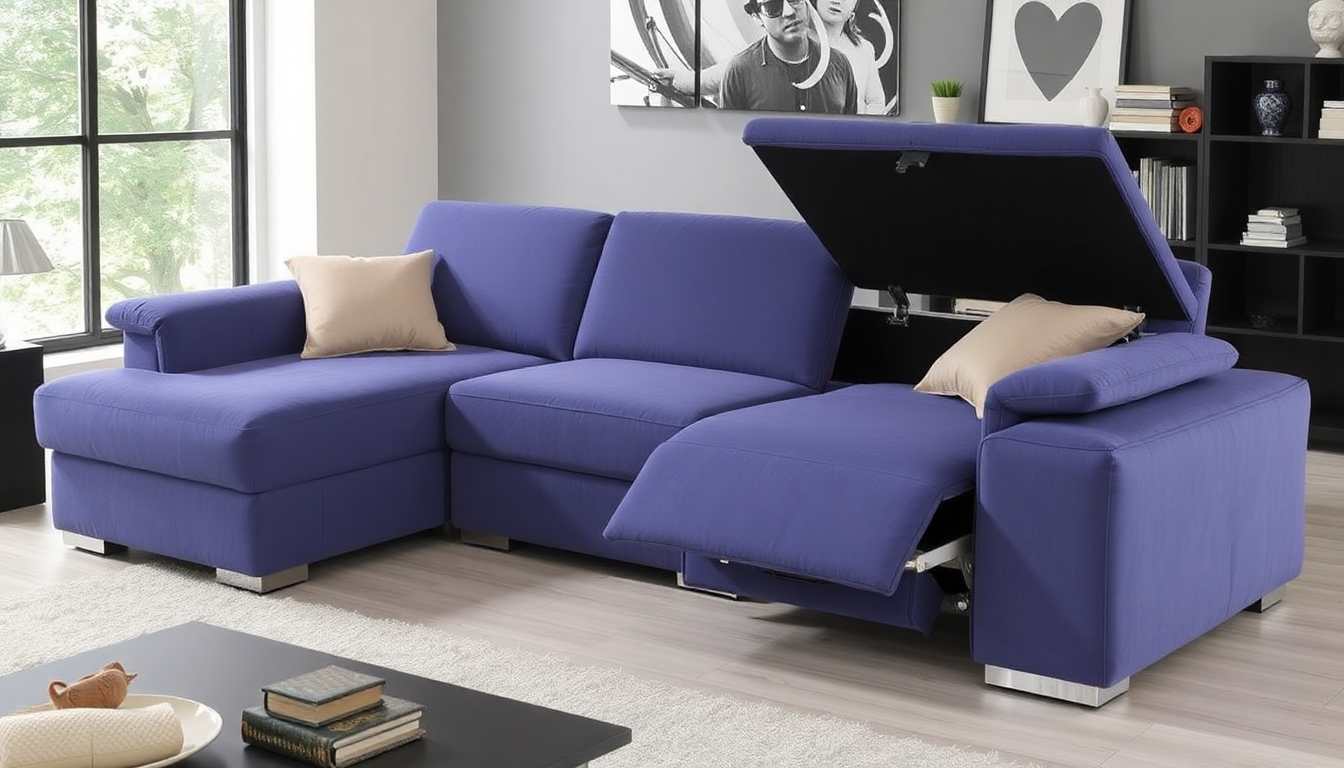 Créer une chambre d'amis discrète dans votre salon : literie avec coffre, sommiers à rangement et canapés convertibles en velours côtelé et tissu bouclé velours