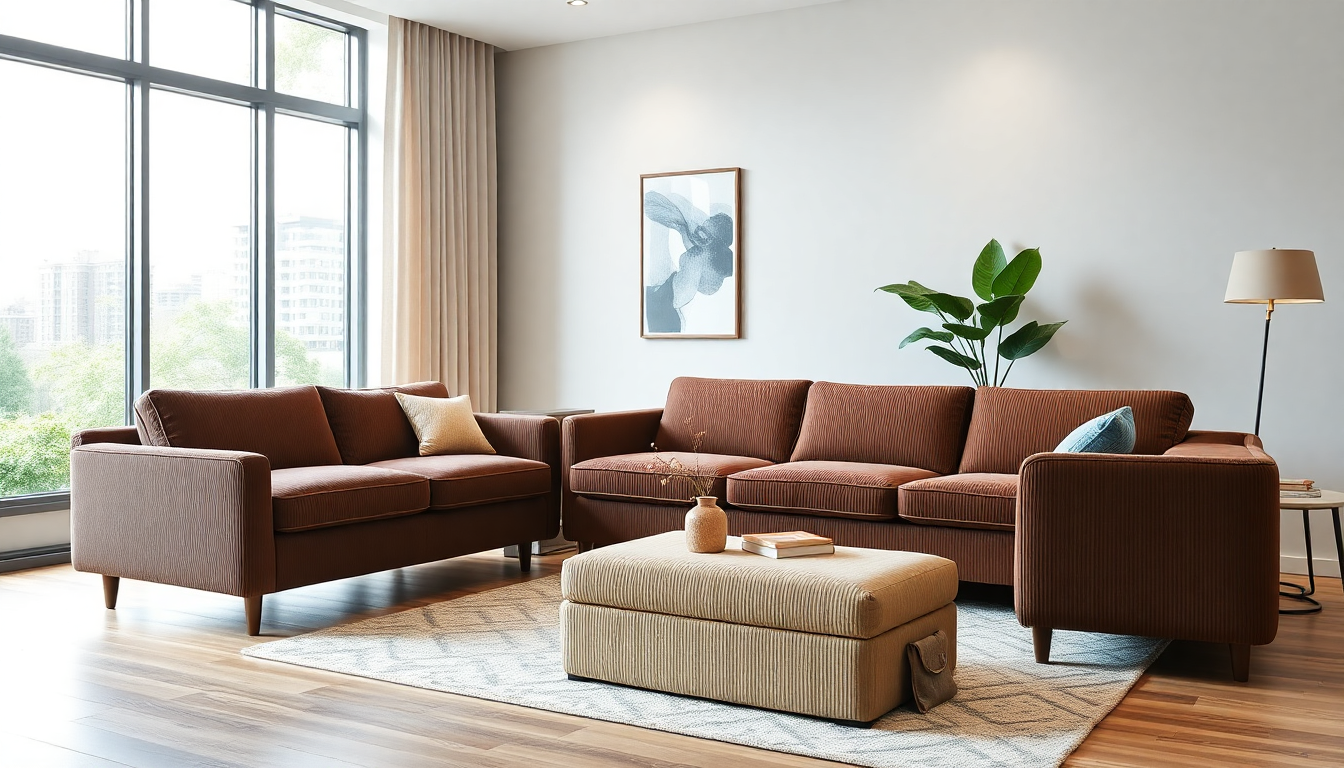 Cómo combinar estilo y practicidad con sofás reformadores y ropa de cama baúl de pana para un salón moderno