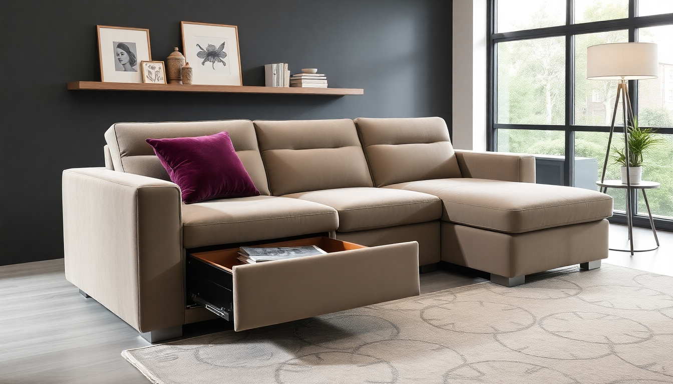 Du salon d'été à la chambre d'hiver : associer sommier à coffre et canapé convertible en velours côtelé pour un confort toute l'année