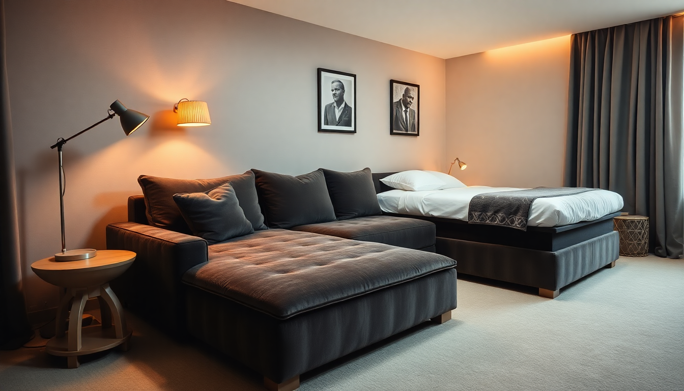 Aménager un studio silencieux : sommiers avec coffre et canapés convertibles en velours côtelé ou tissu boucle velours pour confort, rangement et isolation acoustique