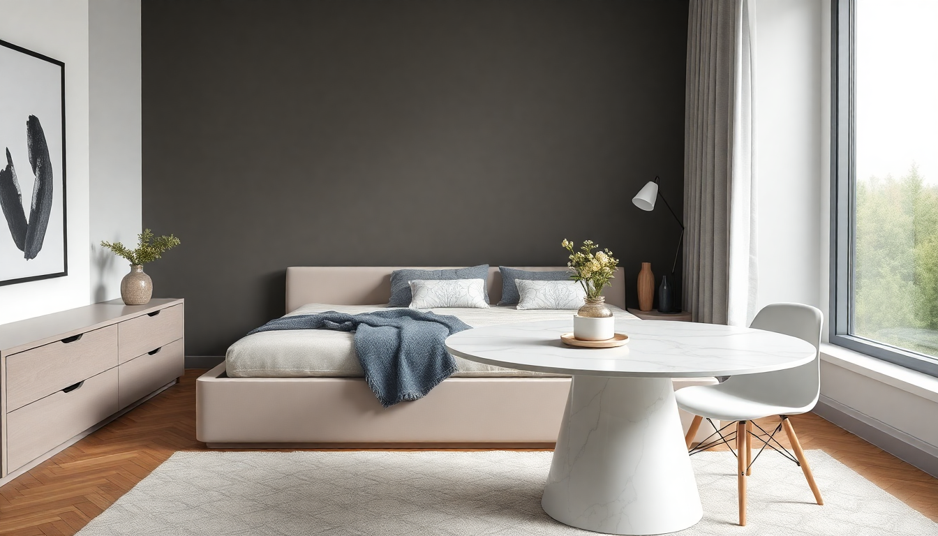 Aménagement Intérieur 2025 : L'Art d'Intégrer des Lits Coffres et Tables à Manger Ronde en Marbre pour un Espace Équilibré et Chic