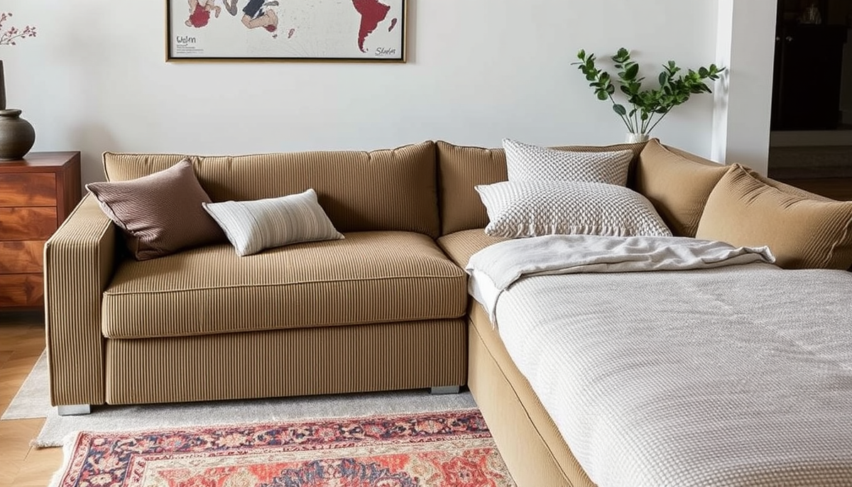 Casafab: Literie coffre et canapés modulables en velours côtelé et tissu boucle — design éco-chic, espace optimisé et confort durable