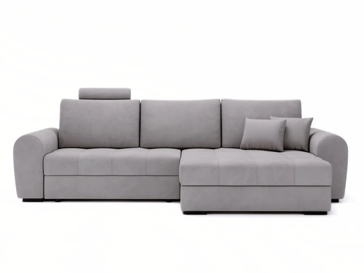 Canapé d'angle convertible avec têtière et coffre GIVERNY Tissu-velours-gris-claire-Droit
