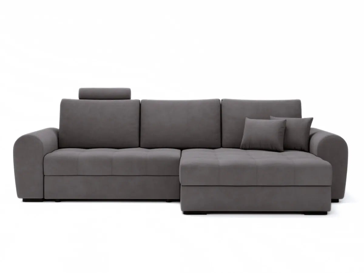 Canapé d'angle convertible avec têtière et coffre GIVERNY Tissu-velours-gris-foncé-Droit