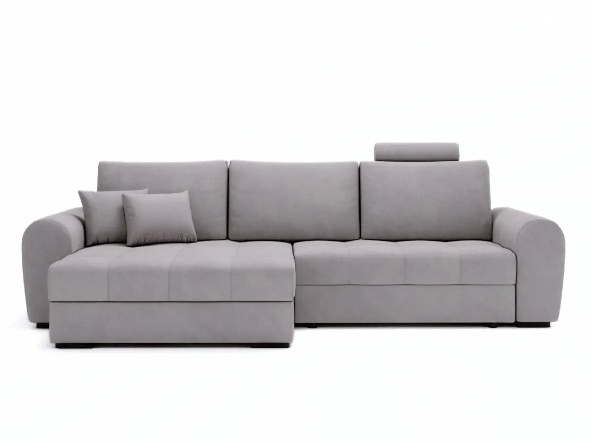 Canapé d'angle convertible avec têtière et coffre GIVERNY Tissu-velours-gris-claire-Gauche