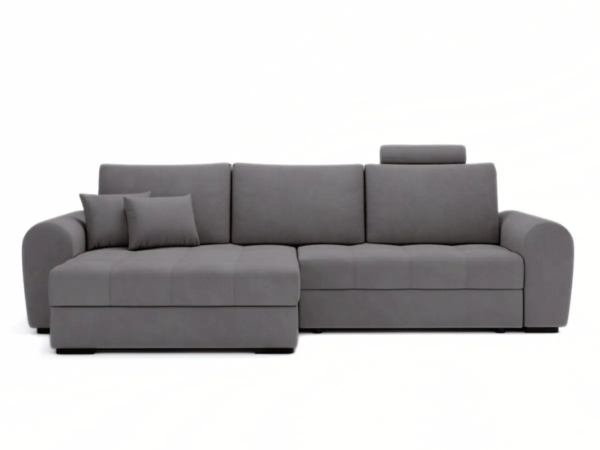 Canapé d'angle convertible avec têtière et coffre GIVERNY Tissu-velours-gris-foncé-Gauche