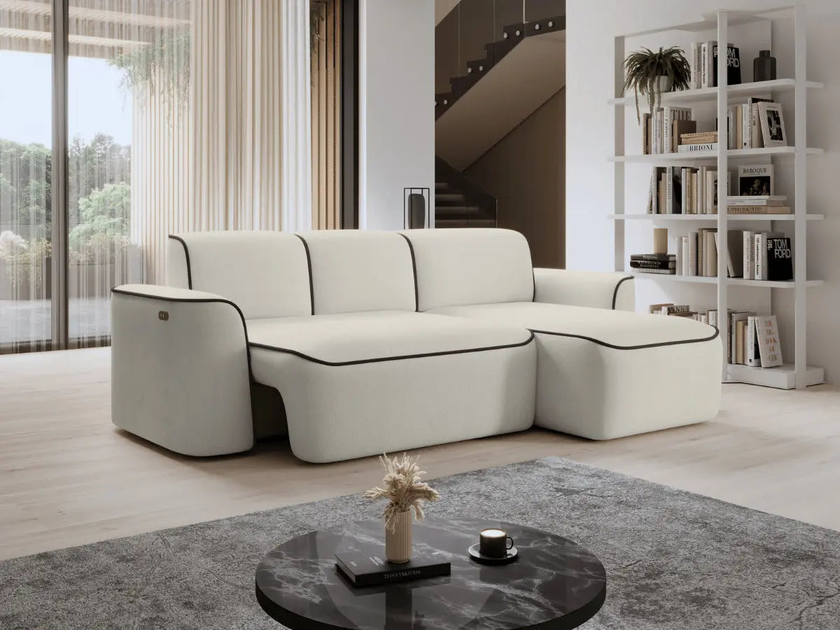 Canapé d'angle convertible électrique tissu boucle LUMIA