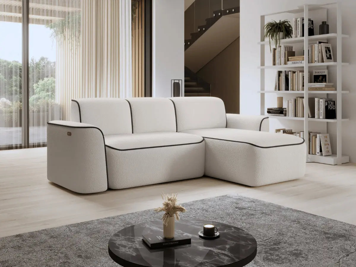 Canapé d'angle convertible électrique tissu boucle LUMIA