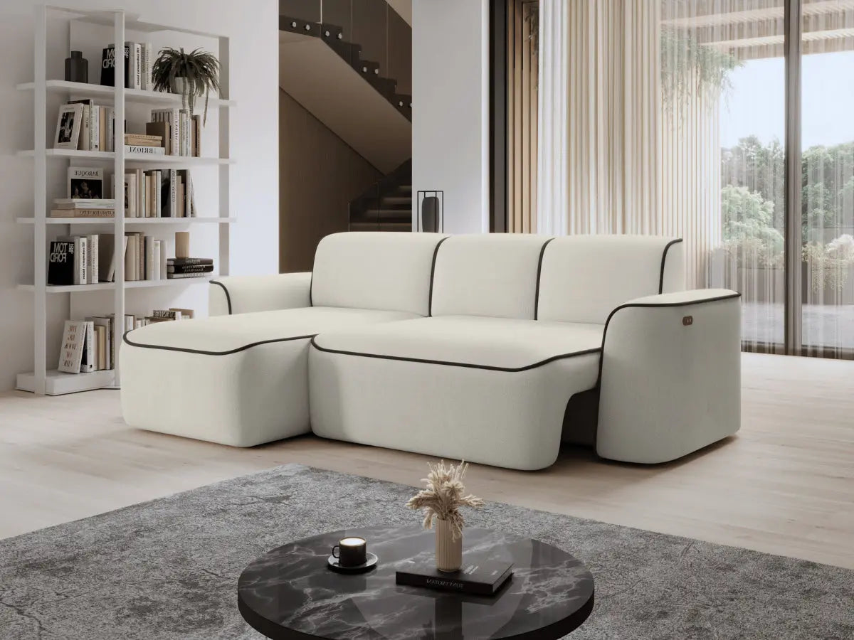 Canapé d'angle convertible électrique tissu boucle LUMIA