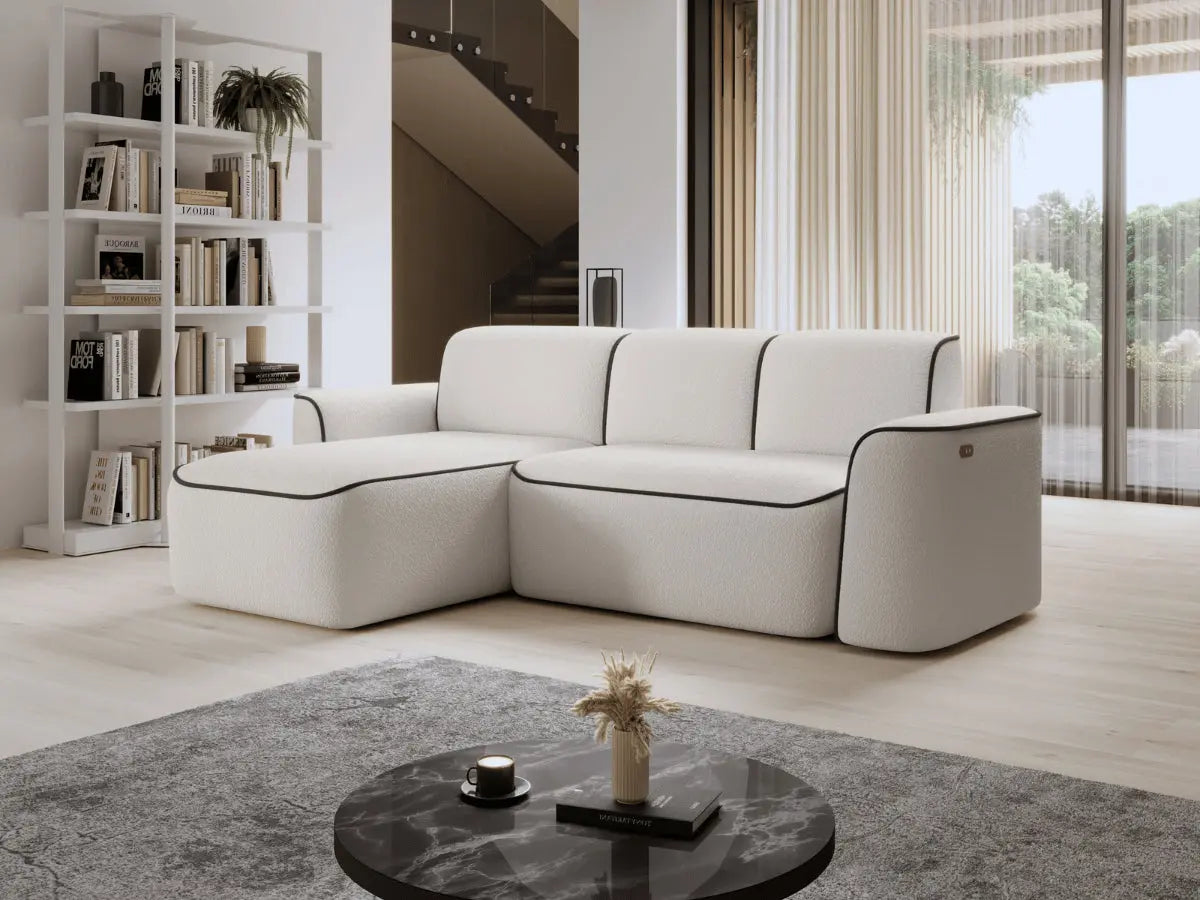 Canapé d'angle convertible électrique tissu boucle LUMIA