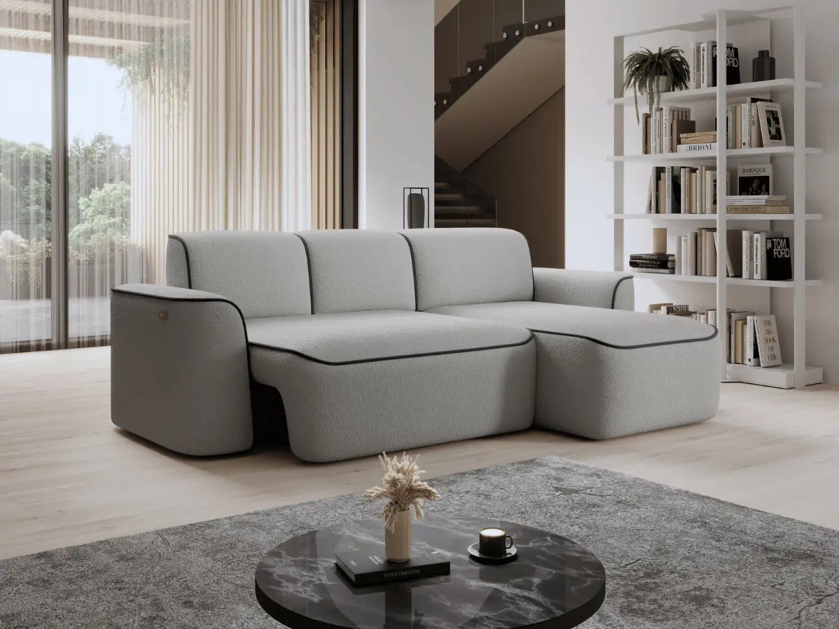 Canapé d'angle convertible électrique tissu boucle LUMIA