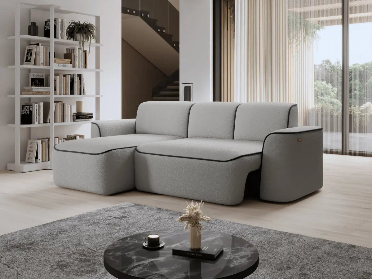 Canapé d'angle convertible électrique tissu boucle LUMIA