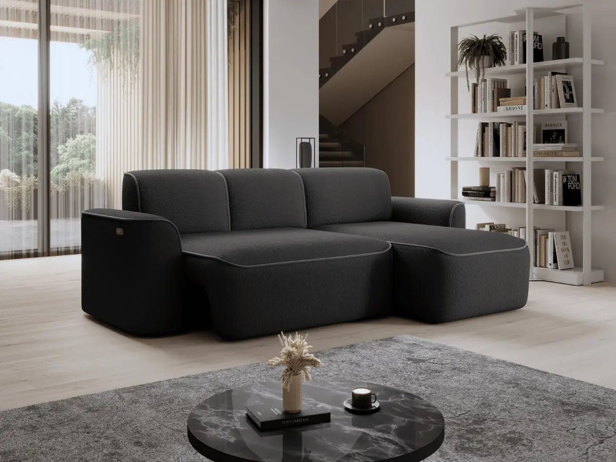 Canapé d'angle convertible électrique tissu boucle LUMIA