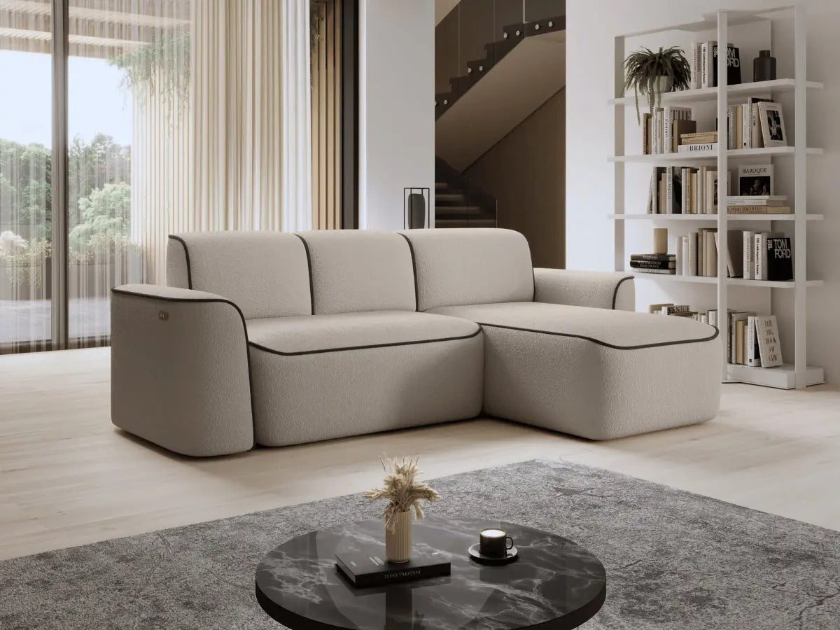 Canapé d'angle convertible électrique tissu boucle LUMIA