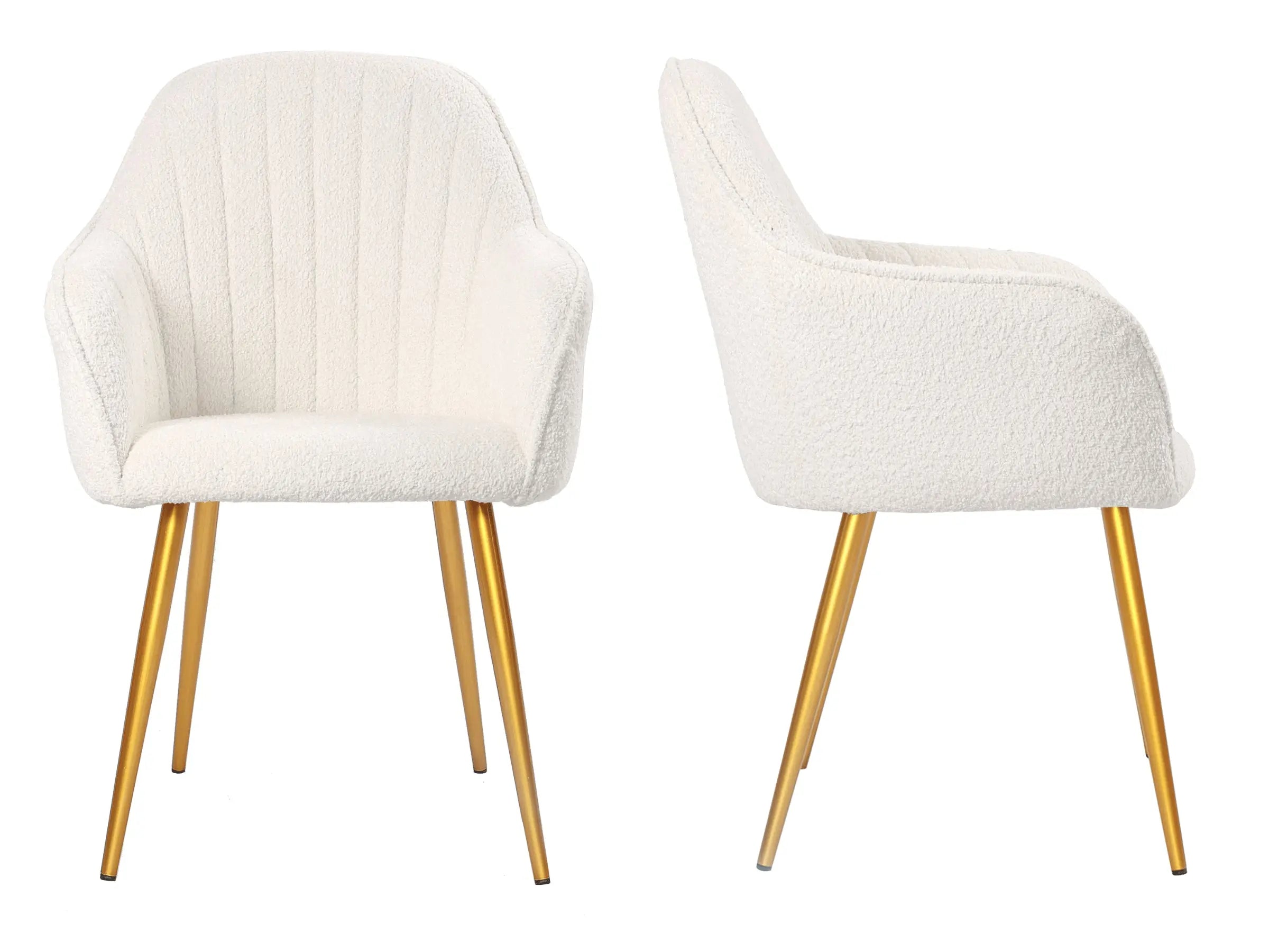Chaises design - Lot de 2 - JESSICA Tissu-boucle-crème-pied-or