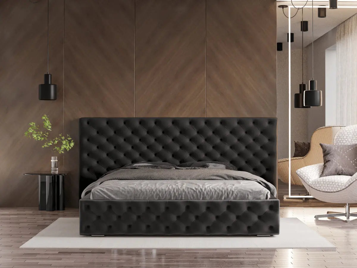 Lit coffre tête de lit XXL capitonnés - ANAIS