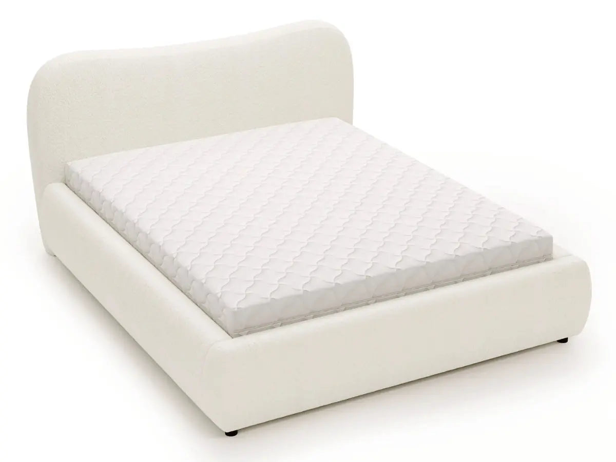 Lit coffre design - INES Tissu-boucle-blanc-180x200-cm