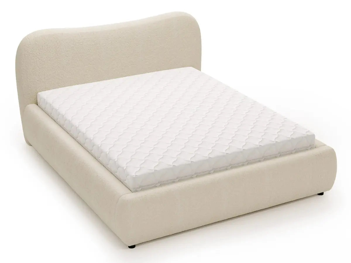 Lit coffre design - INES Tissu-boucle-beige-180x200-cm