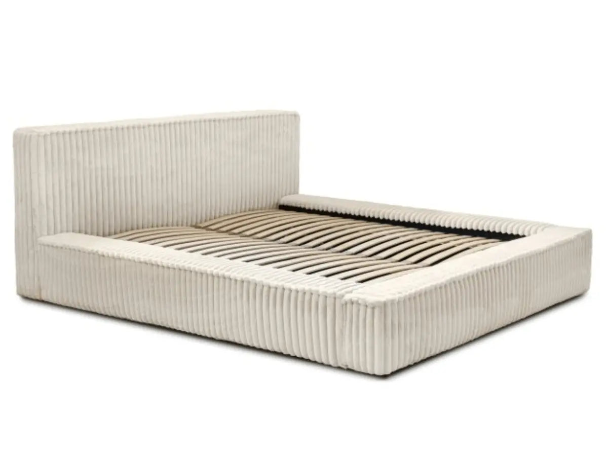 Lit coffre velours côtelé de grande épaisseur - MELODIE Velours-côtelé-beige-180x200-cm