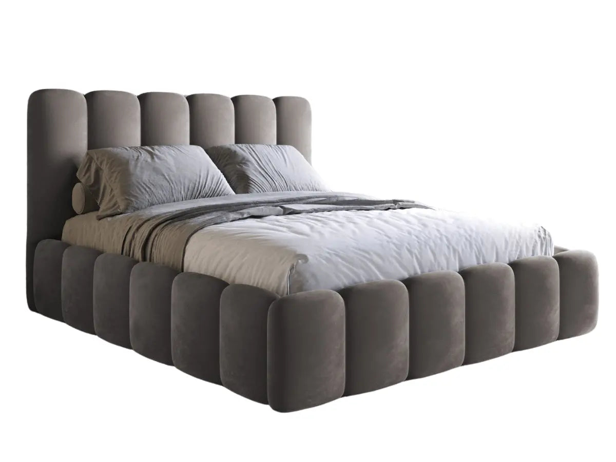 Lit coffre design avec tête de lit matelassée - JADE Velours-gris-foncé-180x200-cm