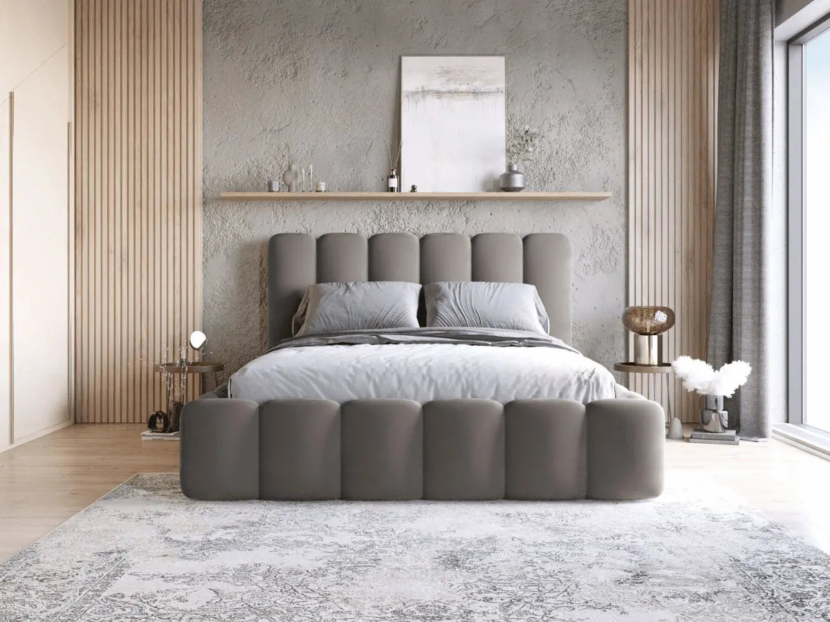 Lit coffre design avec tête de lit matelassée - JADE