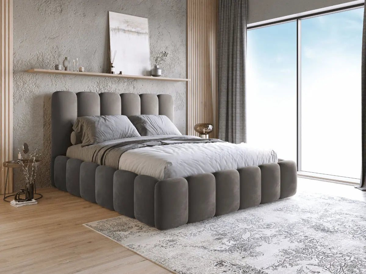 Lit coffre design avec tête de lit matelassée - JADE