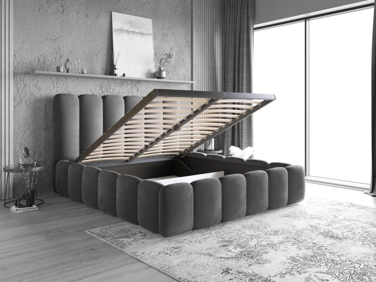 Lit coffre design avec tête de lit matelassée - JADE