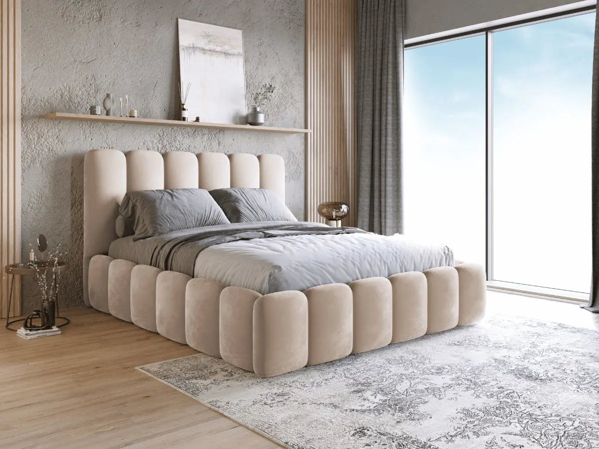 Lit coffre design avec tête de lit matelassée - JADE