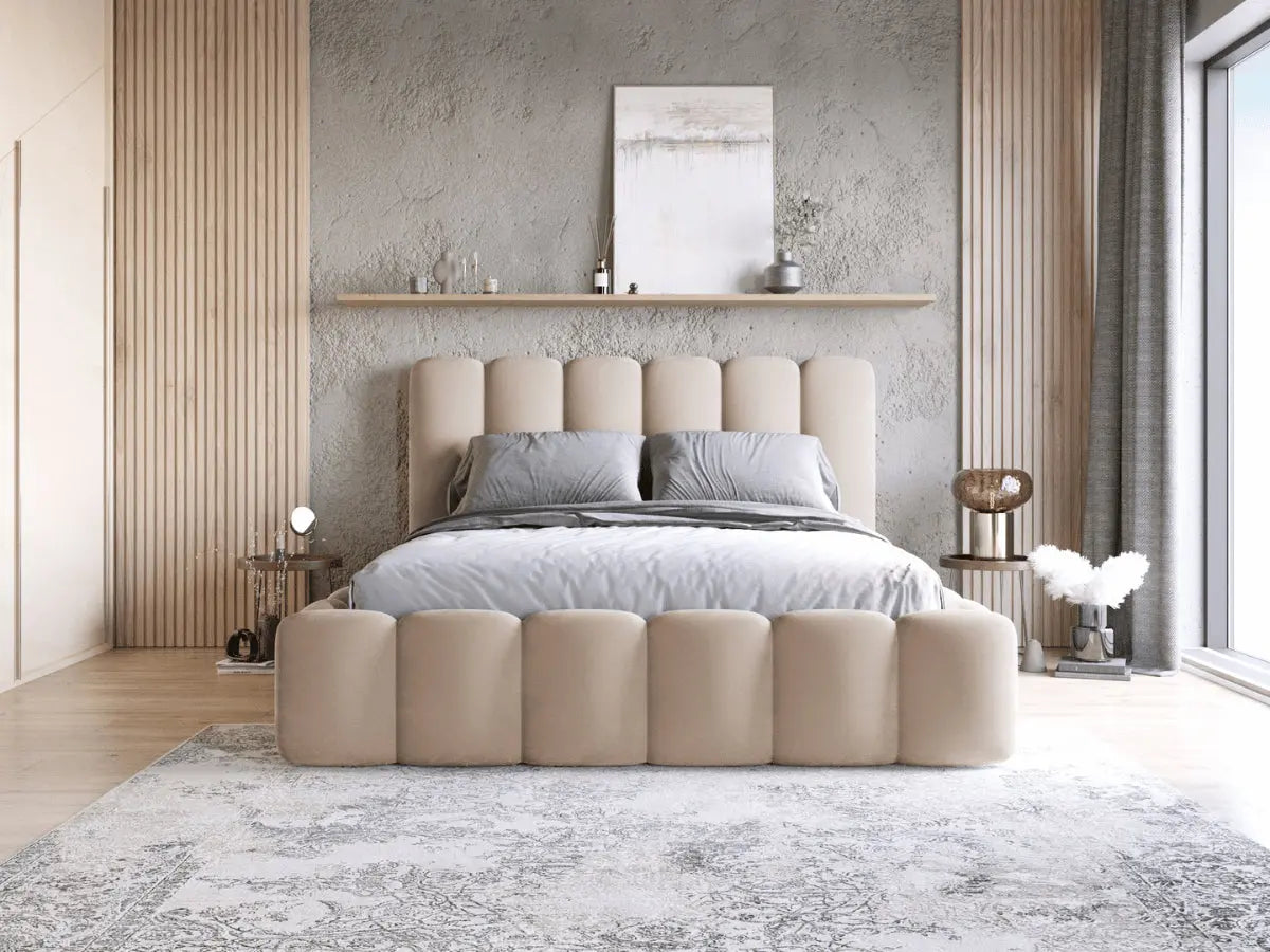 Lit coffre design avec tête de lit matelassée - JADE