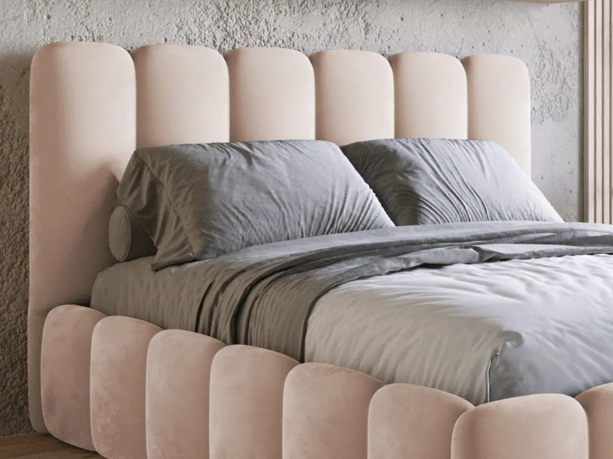 Lit coffre design avec tête de lit matelassée - JADE