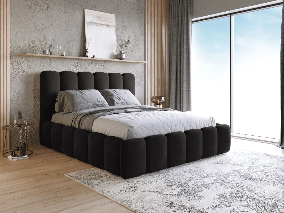 Lit coffre design avec tête de lit matelassée - JADE