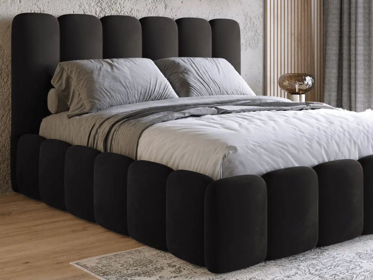 Lit coffre design avec tête de lit matelassée - JADE
